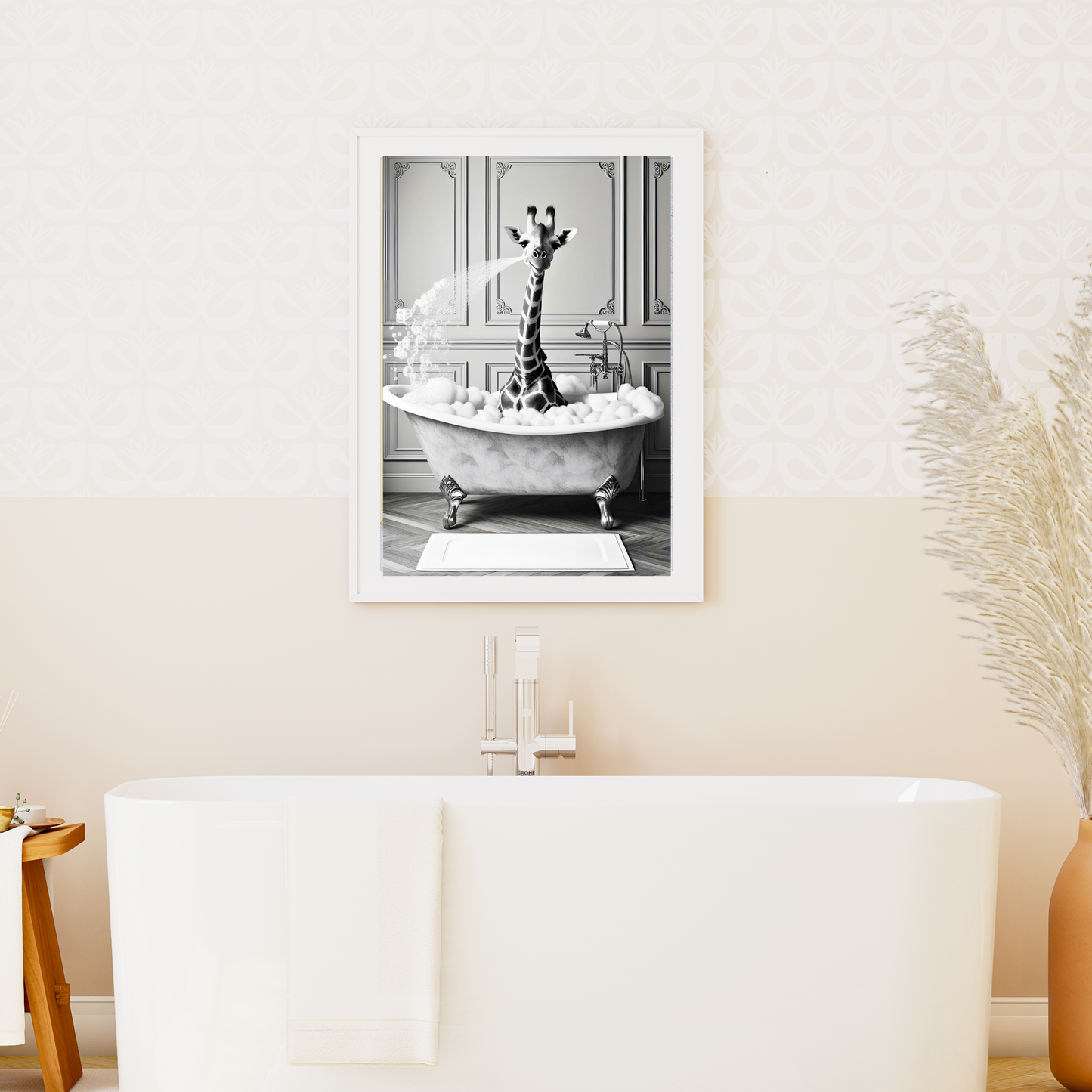 đŚ Giraffe in der Badewanne â Lustiges Tierposter fĂźr Badezimmer & Gäste-WC