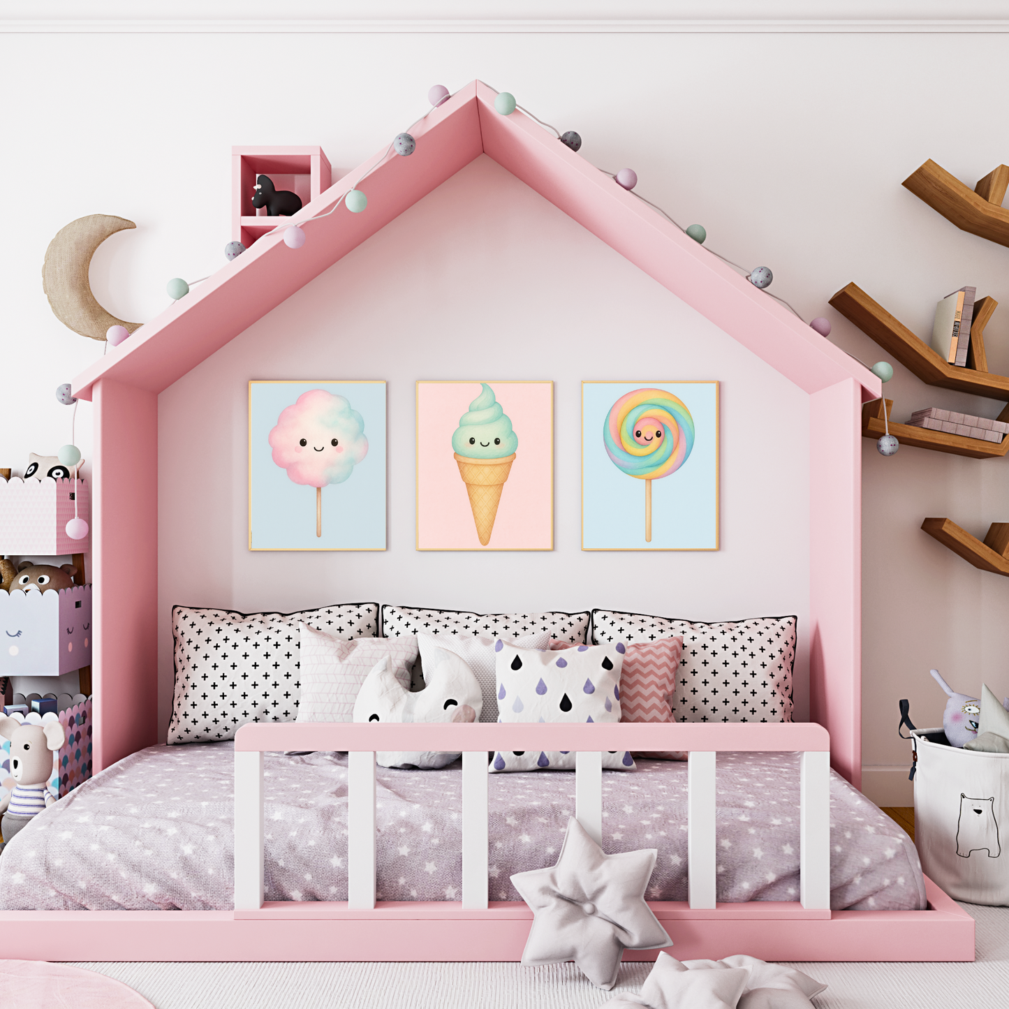 🍼 Süßes Poster-Set – Zuckerwatte, Eis & Lolli mit Gesicht – Perfekt fürs Kinderzimmer