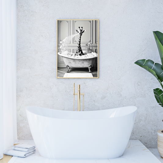 🦒 Giraffe in der Badewanne – Lustiges Tierposter für Badezimmer & Gäste-WC