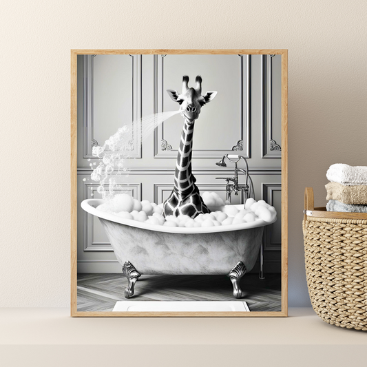 🦒 Giraffe in der Badewanne – Lustiges Tierposter für Badezimmer & Gäste-WC