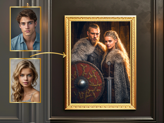 Wikinger-Porträt für Paare – Personalisiertes individuelles Fantasy-Kunstwerk aus deinem Foto