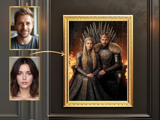 Fantasy Porträt als Königspaar auf Thron – individuelles Geschenk für Paare