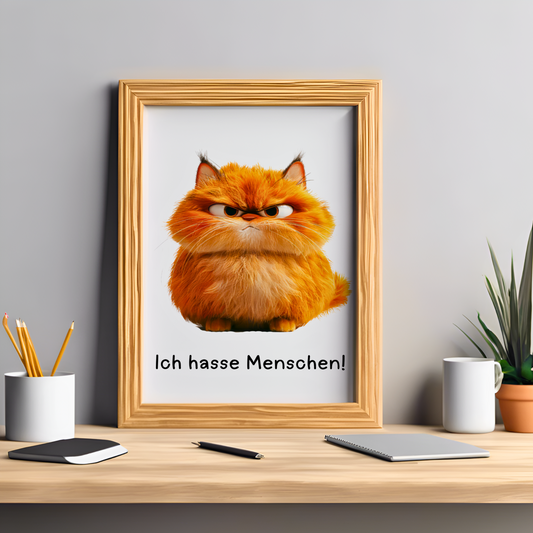 😾 Grumpy Cat Poster – „Ich hasse Menschen!“ – Sarkastische Wandkunst für Katzenfans