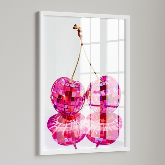 🍒 Pink Disco Kirschen – Funky Wandbild für moderne Deko-Liebhaber